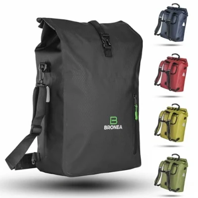 Abbildung von Bronea 3 in 1 Fahrradtasche Wasserdicht 28L Kombi Rucksack &amp; Umhängetasche Gepäckträgertasche für Fahrrad WaterBlock Material Integrierte Laptoptasche Schnellmontage an Gepäckträger