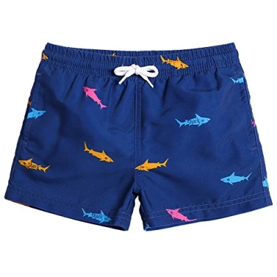 Abbildung von MaaMgic Kleine Jungen Badeshorts Schnelltrocknend Boardshorts mit Mesh Futter Taschen und Verstellbarem Tunnelzug MEHRWEG, 7 Jahre, Navy Blau Hai