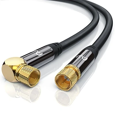 Abbildung von CSL 12,5m 135dB 8k 4k HDTV Satellitenkabel 75 Ohm 90 gewinkelt, Premium SAT Antennenkabel, DVB S, S2 und Kabelinternet, robuste Vollmetallstecker, Abschirmmaß 135db, hochdichte 4 fach Schirmung