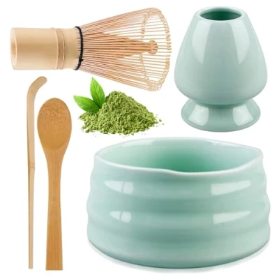Abbildung von Matcha Tee Set, Besen Set mit Schneebesen, Besenhalter, Schale aus Keramik, 2 Teelöffel, Japanisches Zubehör für die Zeremonie, Perfekte Zubereitung