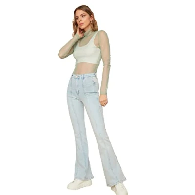 Abbildung von TRENDYOL Damen Herren Hoher Bund Flared Jeans, Light Blue, 36