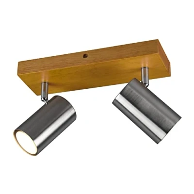 Abbildung von Trio Leuchten Spotbalken Marley 812400207, Metall Nickel matt, Holz, exklusiv 2x GU10