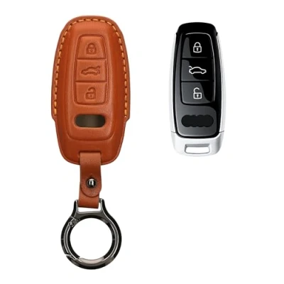 Abbildung von kwmobile Premium Leder Autoschlüssel Schutzhülle kompatibel mit Audi A6 A7 A8 Q7 Q8 3 Tasten Keyless Hülle Schlüssel Tasche Braun
