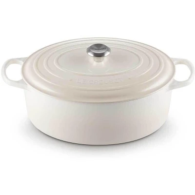 Abbildung von Le Creuset Signature Gusseisen Bräter mit Deckel, Ø 29 cm, Oval, Für alle Herdarten und Induktion geeignet, Volumen: 4,7 l, 4,675 kg, Meringue, 21178297164430