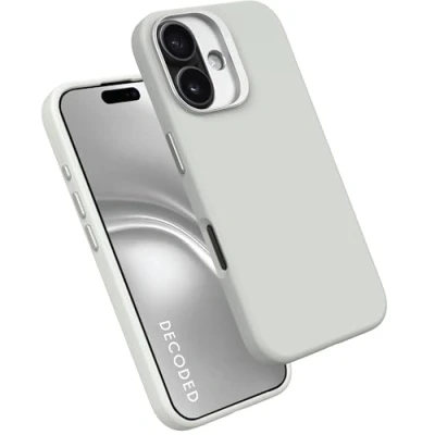 Abbildung von DECODED Silikon Hülle für iPhone 16 Plus, MagSafe kompatibel, Premium Liquid Soft Touch Material, Ganzkörper Schutzhülle, erhöhte Kanten zum Schutz von Bildschirm und Kamera, Steingrau