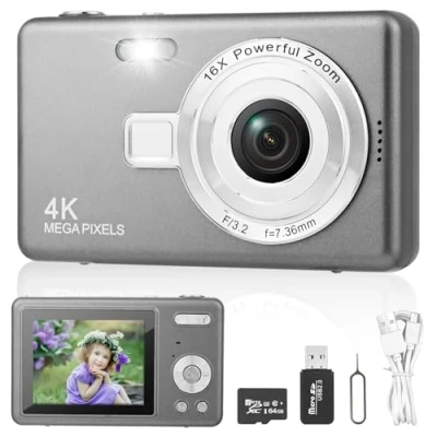 Abbildung von Digitalkamera Fotokamera mit 32GB Karte, Tragbare Fotoapparat, HD 1080P Kompaktkamera, 40MP 8X Digital Zoom Kamera für Teenager, Anfänger (Dunkelgrau)
