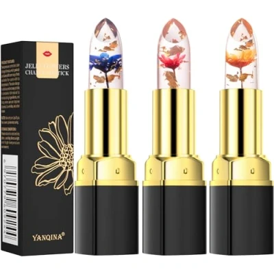 Abbildung von 3 Packs Flower Jelly Lippenstift Set Magic Temperature Farbwechsel Lippenbalsam Langanhaltende Feuchtigkeitscreme Aloe Vera Makeup