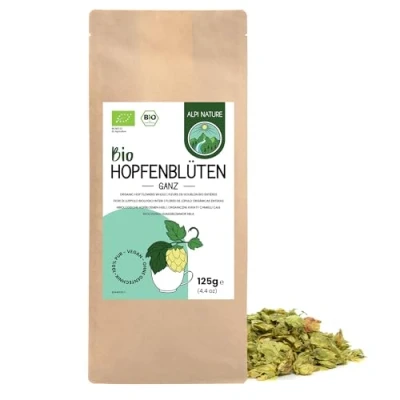 Abbildung von Hopfenblüten BIO ganz 125g von Alpi Nature, getrocknete Hopfen Pflanze, Tee lose, Hopfenblüte zur Zubereitung Hopfentee, und Kräutertee