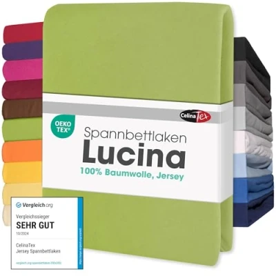 Abbildung von CelinaTex Jersey Topper Spannbettlaken Lucina 200x200 200x220cm grün 100% Baumwolle gekämmt bis 12cm Matratzenhöhe Spannbettbezug, Leintuch, Bettlaken, elastisch, Strech, Oeko Tex