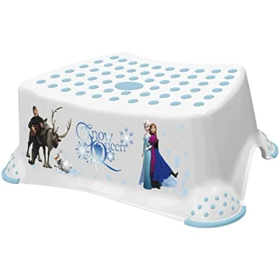 Abbildung von LULABI Disney Frozen Rutschfester Kinderhocker, Trittstufe, Fußstütze, Kinderzimmermöbel und Zubehör, stabil, sicher robust Weiß