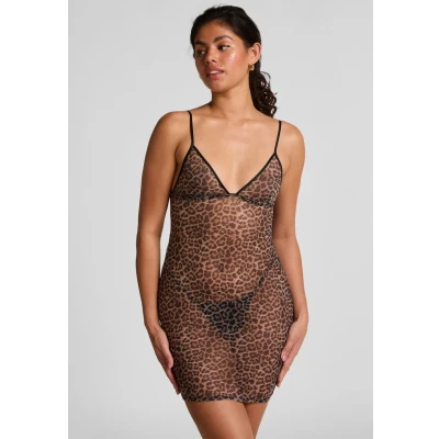 Abbildung von Hunkemöller Leopard SLIP Nachthemd, Damen, Größe: LxL, Black