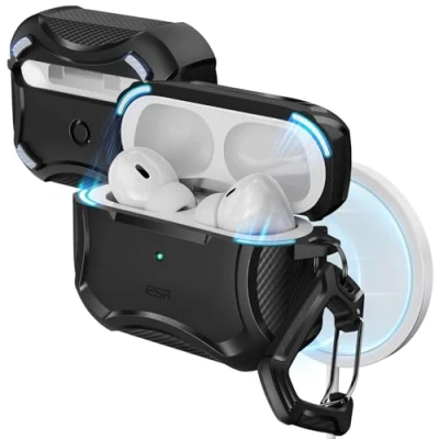 Abbildung von ESR für AirPods Pro 2 Hülle (2023/2022/2019) mit HaloLock, Cyber Armor Panzer 2./1. Generation(USB C/Lightning Kabel), MagSafe Ready, Starker Sturzschutz, Magnetischer Deckel, Schwarz