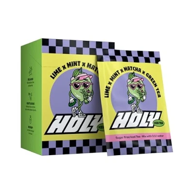Abbildung von HOLY Iced Tea® 10er Probier Box &#039;Lime x Matcha Mint&#039; mit Limetten Geschmack Pulver 10 Portionen Antioxidantien &amp; Superfoods Zuckerfreier Eistee Vegan natürlichen Fruchtaromen