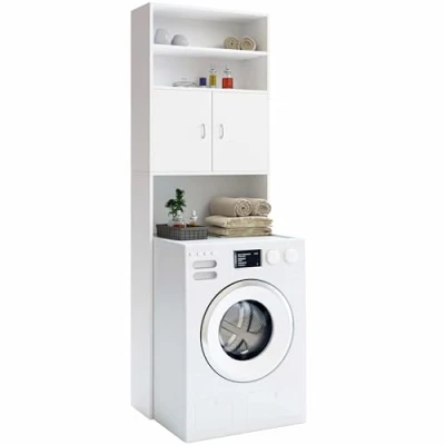 Abbildung von Casaria® Waschmaschinenschrank 185x63x20cm 2 Türen Badschrank Hochschrank Badezimmer Waschmaschine Überbau Bad Regal Weiß
