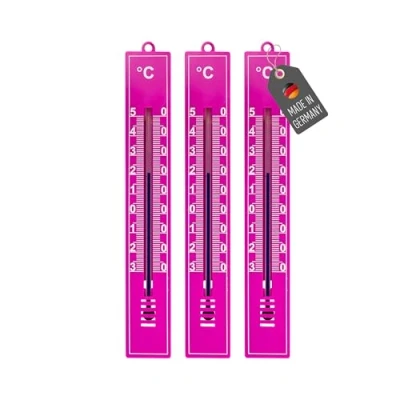 Abbildung von Lantelme 3 Stück Außenthermometer Set Pink Temperatur 30C bis 50C Analog Kunststoff Thermometer 18cm Wetterfest für Außen Innen Balkon und Garten Gartenthermometer (Pink)