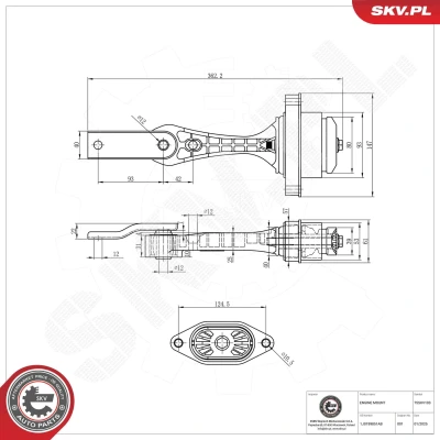 Abbildung von ESEN SKV 75SKV103 Motorlager hinten Gummimetalllager Aluminium, Gummi 262mm 61mm VOLKSWAGEN: Golf 4 Schrägheck, Variant, Bora Limousine