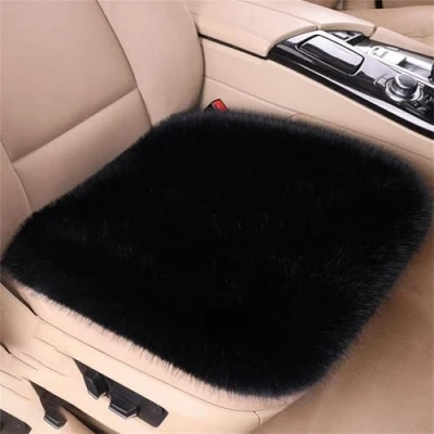 Abbildung von champracer Autositzbezug Lammfell, Lammfell Sitzbezug für Auto, Autokissen WinterplüSch, Echtlammfell Vollbezug Vordersitzbezug Universal (Schwarz)