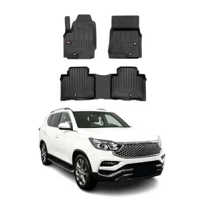 Abbildung von Fußmatten Gummimatten kompatibel mit SsangYong Rexton 2017 2023 OMAC Premium 3D Schwarz TPE Gummi