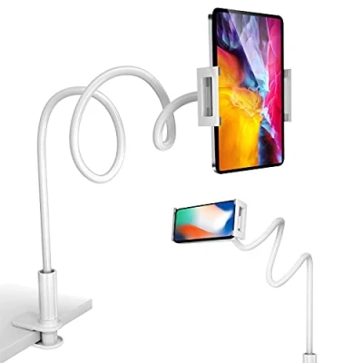 Abbildung von Handyhalterung für Bett, 360 flexible Tablet Halterung mit verstellbarer 100,1 cm langer Armklemme, Halterung, Handy Ständer 11,9 26,7 iPhone/iPad Air/Pro/Mini/Tablet/Switch, Weiß