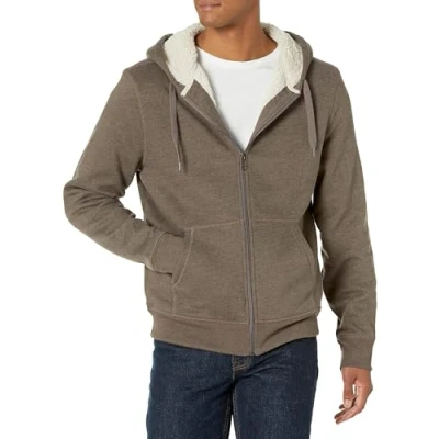 Abbildung von Amazon Essentials Herren Hoodie mit Sherpa Futter und durchgehendem Reißverschluss, Dunkelbraun, XXL