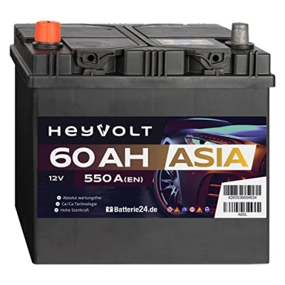 Abbildung von HeyVolt Asia Autobatterie 12V 60Ah 550A/EN Starterbatterie, absolut wartungsfrei, Pluspol Links