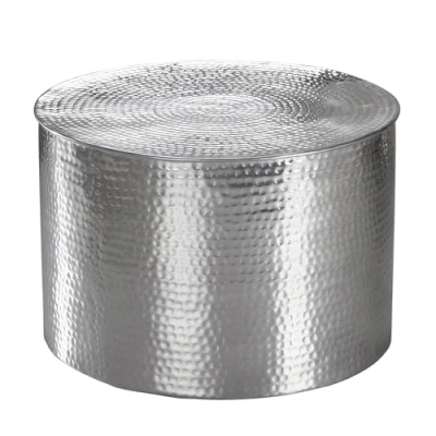 Abbildung von FineBuy Couchtisch 61 x 40,5 cm Aluminium Beistelltisch orientalisch rund, Flacher Hammerschlag Sofatisch Metall, Design Wohnzimmertisch modern, Loungetisch indisch Stubentisch klein