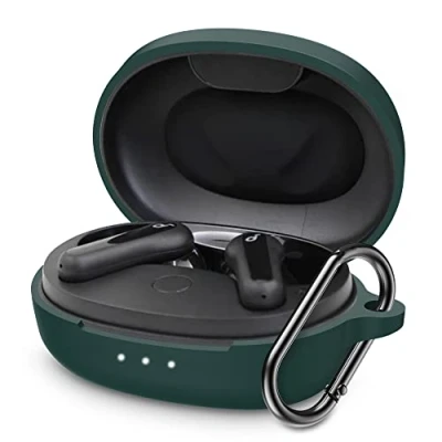 Abbildung von FTRONGRT Schutzhülle für Bluetooth Kopfhörer Anker Soundcore Life P2 Mini Hülle, Kopfhörerhülle aus Silikon, Stoßfest, Tragetasche Kompatibel mit Mini.Dunkelgrün