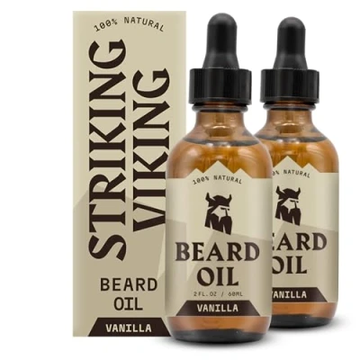 Abbildung von Striking Viking Vanille Bartöl (groß 2 oz.) 100% natürliche Bartspülung mit Bio Argan und Jojoba Bartölen macht weich, spendet Feuchtigkeit stärkt das Bartwachstum … (Vanille (2 pakken))