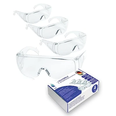 Abbildung von kela 4er Pack Schutzbrille P1S1 I 100% Made in Germany splitterfreie Arbeitsschutzbrille mit Anti Fog und UV Beschichtung leicht transparent Überbrille für Brillenträger Sportbrille
