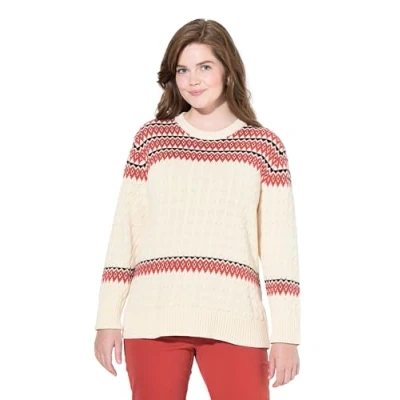 Abbildung von Ulla Popken FAIR ISLE Rundhals Strickpullover, Damen, Größe: 54/56, Brick red