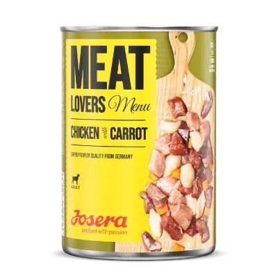 Abbildung von JOSERA Meat Lovers Menu Chicken with Carrot (6 x 800 g) Adult Premium Nassfutter für ausgewachsene Hunde Huhn mit Karotte viel Fleisch (65%) weizenfrei Hundefutter nass 6er Pack