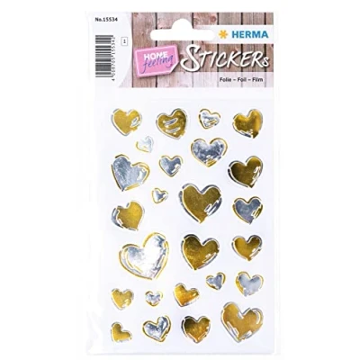 Abbildung von HERMA 15534 Aufkleber Herzen Gold Silber klein mini, 25 Stück, Herz Sticker, selbstklebend, Etiketten in Herzform für Valentinstag Liebe Hochzeit Geburtstag Scrapbooking Dekoration Geschenk Briefe DIY