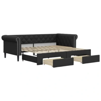 Abbildung von vidaXL Tagesbett, Ausziehbar Schlafsofa mit Schubladen, Bettsofa Gästebett für Schlafzimmer Wohnzimmer, Bett Sofa Ausziehbett, Schwarz 90x200cm Kunstleder