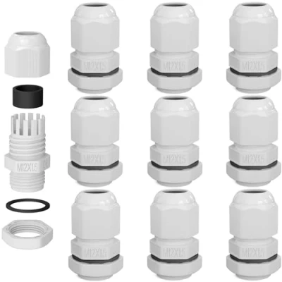 Abbildung von hb digital 10х Kabelverschraubung M12 für 3 6,5mm Kabeldurchmesser IP68 staub &amp; wasserdicht mit Gummidichtung Gegenmutter Klemmlamellen Stopfbuchse Isolation Kabeleinführung Weiss