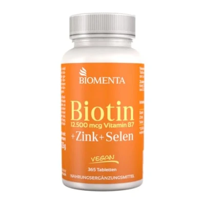 Abbildung von BIOMENTA Biotin + Zink Selen 365 Tabletten mit 12.500 mcg Biotin/Stck. Tabletten, 365,00 St., 91.25 g
