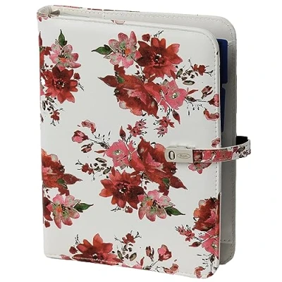 Abbildung von Organizer Agenda Nachfüllbares Ringbuch Loseblatt Binder 6 Löcher Notizbuch Ringbinder Planer Tagebuch Terminplaner Woche Auf Zwei Seiten Nachfüllkalender 2024 2025 2026, A5, Rote Rose
