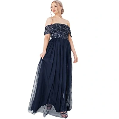 Abbildung von Maya Deluxe Damen Bardot Versierd Maxi Jurk Brautjungfernkleid, Navy, 56 EU
