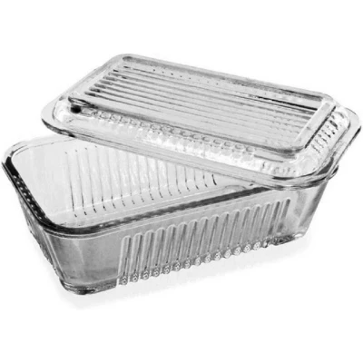Abbildung von Pasabahce Butterdose aus hochwertigem Glas&quot;Serie Frigo&quot; 17x10 cm Hartglas, Glas, (SET, 2 tlg., Butterdose/Glas), Spülmaschinengeeignet Bruchfest