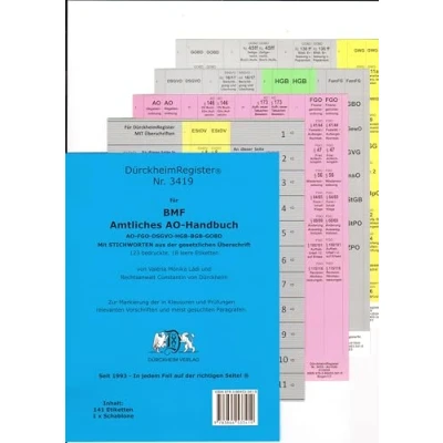 Abbildung von DürckheimRegister® Amtliches AO Handbuch BMF MIT Stichworten: 141 Registeretiketten (sog. Griffregister) für FGO DSGVO HGB BGB GOBD In jedem Fall auf der richtigen Seite! ®