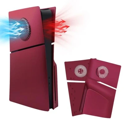 Abbildung von Mcbazel PS5 Slim Frontplattenersatz Faceplates Dauerhafte ABS Schutzersatzabdeckung mit Kühlungsventilzubehör für Playstation 5 Disc Edition Rot