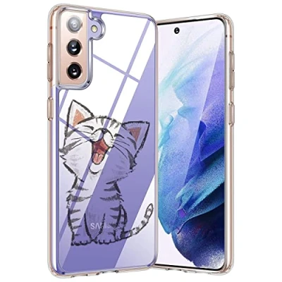 Abbildung von Verco Handyhülle für Samsung S21 Case, Premium Muster Handy Cover Galaxy Hülle weiches Flexibles TPU Katze Motiv