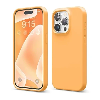 Abbildung von elago Schutzhülle aus Flüssigsilikon, kompatibel mit iPhone 15 Pro, Premium Qualität, Rundumschutz [stoßfeste Struktur 4 Schichten], weiches Mikrofaserfutter, Kratzfest (Orange)