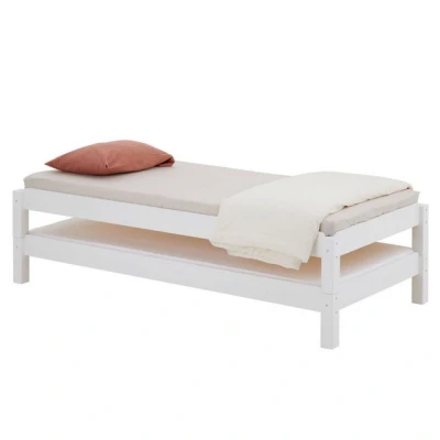 Abbildung von IDIMEX Stapelbett RINO 90x200 cm 2er Set in weiß aus Kiefer Massivholz, Kinderbett mit Gästebett massivem Holz, platzsparendes Stapelliege Massivholzbett