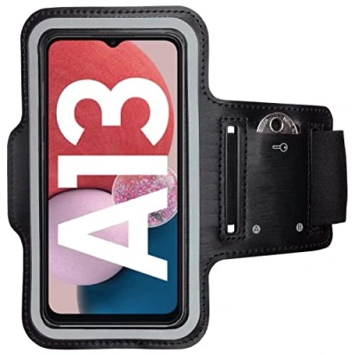 Abbildung von CoverKingz Sportarmband für Samsung Galaxy A13 4G/5G/A04s Armtasche mit Schlüsselfach Oberarm Halterung Sport Laufarmband Handy Armband Schwarz