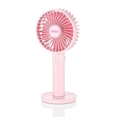 Abbildung von Unold 86624 Breezy II Pink Handventilator Rosa, tragbarer Mini Ventilator, Standfuß, Akku bis 8 Std, inkl. USB Ladekabel