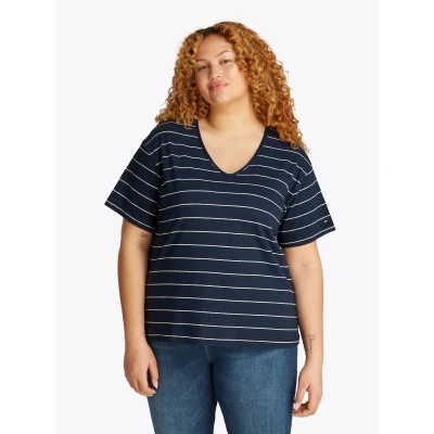 Abbildung von Tommy Hilfiger Curve V Shirt CRV MODERN CO LINEN NK SS in Großen Größen