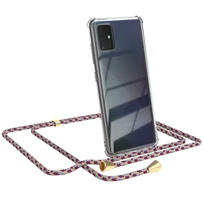 Abbildung von EAZY CASE Handykette kompatibel mit Samsung Galaxy A51 Handyhülle Umhängeband, Handykordel Schutzhülle, Silikonhülle, Hülle Band, Stylische Kette für Smartphone, Bordeaux Camouflage