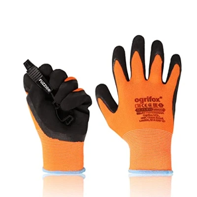 Abbildung von FUZZIO 12 Paar fluoreszierend Ogrifox Schrumpf Latex besichtet Arbeitshandschuhe Handschuh Klammer (XL 10, Orange)