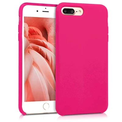 Abbildung von kwmobile Hülle kompatibel mit Apple iPhone 7 Plus/iPhone 8 Plus Silikon Handy Case Handyhülle weiche Oberfläche kabelloses Laden Neon Pink