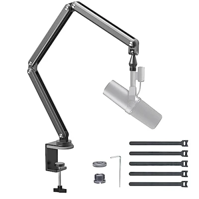 Abbildung von FULAIM Aluminium Mikrofon Arm kompatibel mit RODE Mikrofon, Einstellbarer Mikrofonständer für Shure Mic, Mikrofonarm 3/8&quot; 5/8&quot; Adapter Game Streaming Podcast Broadcast (Grau)